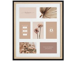 Ostaria Collage fotolijst NEO - voor 7x foto van 10 x 15 cm - hout - naturel/zwart - 42 x 49 cm - Wissellijst - Modern