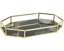 Ostaria Kaarsenplateau - decoratie dienblad - zwart/goud - metaal - 27 x 16 cm - marmer / epoxy look