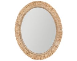 Ostaria Wandspiegel bohemian Raffia - bruin - ovaal - boho/ibiza stijl - 40 x 50 cm - Natuurlijk wonen