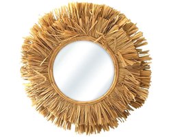 Ostaria Wandspiegel bohemian Raffia - bruin - rond - boho/ibiza stijl - Dia 48 cm - Natuurlijk wonen