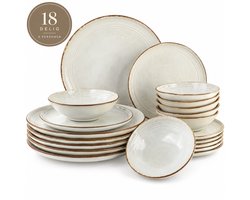 OTIX Aardewerk Serviesset 6 persoons - 18-delige Bordenset - Servies voor 6 Personen - met Dinerbord, Dessertbord en Soepkom of Ontbijtkom - Ontbijtborden Set - Ontbijtset - Serviessets - Grijs Beige LILY