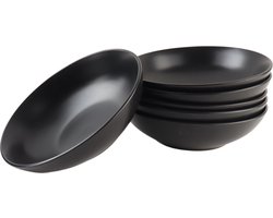 OTIX Bordenset - 6 stuks - Diepe Borden - Soepborden - Zwart - Mat - diameter 20,5cm - Aardewerk - IVY