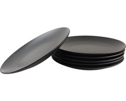 OTIX Bordenset - Dinerbord - Borden - Plat - Set van 6 - Mat zwart - Diameter 27cm - Aardewerk - IVY - Servies