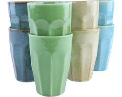 OTIX Cappuccino Mokken - Koffiekopjes - 330 ml - Latte Macchiato Glazen - Koffietassen - Hittebestendig - Set van 8 - Porselein - Zonder Oor - Multicolor - Koffiemokken - FERN
