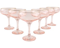 OTIX Champagnecoupe Glazen - Set van 6 - Roze - Champagneglazen - met Gouden Randje - 270ml - AETHER