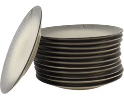 OTIX Dessert Ontbijt - Bordenset - 12 Persoons - Zwart - Taupe - 21cm - Keramiek - TULIP