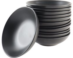 OTIX Diepe Borden - Pastaborden - Spaghettiborden - Soepborden - Set van 12 - Mat zwart - Diameter 20.5cm - Aardewerk - IVY - Servies