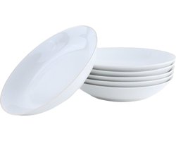 OTIX Diepe borden - Soepborden - Set van 6 stuks - 21cm - Wit met Gouden rand - Porselein - Crocus