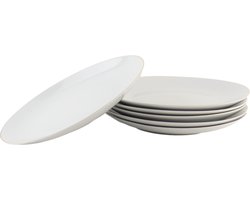 OTIX Dinerborden - Borden - Set van 6 Stuks - 26cm - Wit met Gouden rand - Porselein - Crocus