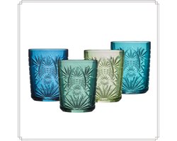 OTIX Drinkglazen - Set van 4 - Blauw - Groen - Waterglazen - 350 ml - Limonadeglazen - CORALIA