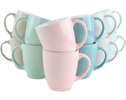 OTIX Espresso Kopjes - Koffiekopjes - Koffietassen - Set van 12 - met Oor - 160ml - Meerdere Kleuren - Pastel - Aardewerk - BLOSSOM