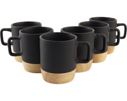 OTIX Espresso Kopjes - Zwart - Koffiekopjes - Set van 6 - 120ml - met Bamboe Onderzetter - Met oor - Koffiekopjes - ONYX