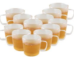 OTIX Koffiekopjes - Glazen - met Ribbel - Reliëf - Koffietassen - Set van 12 - 150ml - Glas - ROSE