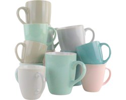 OTIX Koffiekopjes met Oor - Espresso - Kopjes - Koffietassen - 6 persoons - Set van 12 stuks - 160ml - 300ml - Verschillende kleuren - Pastel - Aardewerk BLOSSOM