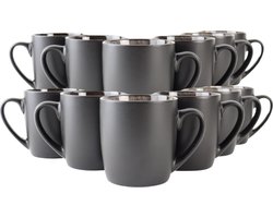 OTIX Koffiekopjes met Oor - Koffiemokken - Set van 12 - Koffietassen - Zwart - Mat - 350ml - HADES