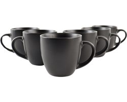 OTIX KoffieKopjes met Oor - Koffiemokken - Set van 6 - Koffietassen - Zwart - Mat - 220ml - Aardewerk - RAVEN