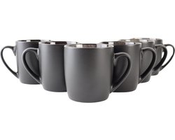 OTIX Koffiekopjes met Oor - Koffiemokken - Set van 6 - Koffietassen - Zwart - Mat - 350ml - HADES