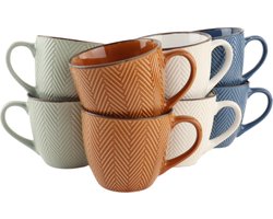 OTIX Koffiekopjes - met Oor - Koffietassen - Set van 8 - Theemok - Verschillende kleuren - Aardewerk - 250 ml - HEATHER