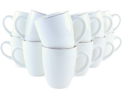 OTIX Koffiekopjes met oor - Mokken Set -Koffietassen - Wit met Goud - 200ml - Vaatwasser bestendig - Porselein - 12 stuks - CROCUS