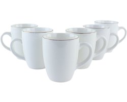 OTIX Koffiekopjes met oor - Mokken Set - Koffietassen - Wit - met Goud - 200ml - Vaatwasser bestendig - Porselein - 6 stuks - CROCUS