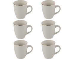 OTIX Koffiekopjes met oor - Mokken Set - Koffietassen - Wit - met Goud - 200ml - Vaatwasser bestendig - Porselein - 6 stuks - Daisy