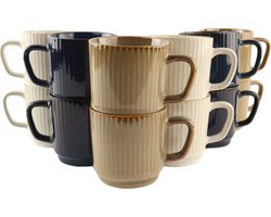 OTIX Koffiekopjes - met Oor - Set van 12 Stuks - 270 ml - Diverse Kleuren - Keramiek - TONE