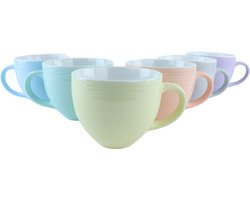 OTIX Koffiekopjes - met Oor - Set van 6 - Koffietassen - Theemok - 510ML - Mokken - Porselein - Verschillende Kleuren