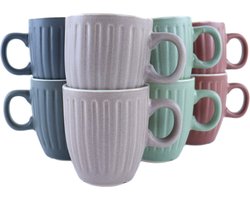 OTIX Koffiekopjes - met Oor - Set van 8 - Koffietassen - 150ml - Theemok - Aardewerk - MOSS