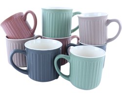 OTIX Koffiekopjes - met Oor - Set van 8 - Koffietassen - 200ml - 250ml - Theemok - Aardewerk - MOSS