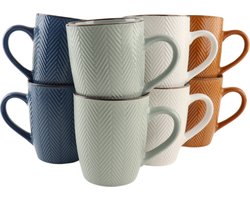 OTIX Koffiekopjes met Oor - Set van 8 - Koffietassen - Verschillende kleuren - Aardewerk - 370 ml - HEATHER