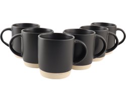 OTIX Koffiekopjes - Theemokken - Koffietassen - Set van 6 - Zwart - 310 ml - Aardewerk - ONYX
