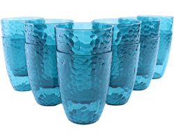OTIX Kunststof Drinkglazen - Herbruikbaar - Set van 12 - Waterglas - Limonadeglazen - Blauw - 380ml - HARBOR