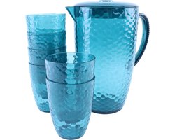 OTIX Kunststof Drinkglazen - Limonadekan - 7-delig - Herbruikbaar - Waterglas - Waterkan - Limonadeglazen - Blauw - HARBOR