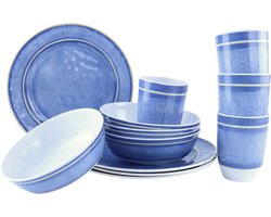OTIX Melamine Serviesset - 12-Delig - Dinerborden - Soepkommen - Drinkglazen - Camping Servies - Limonadeglazen - Blauw - NAVARA