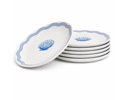 OTIX Ontbijtborden - 6 Stuks - Porselein - Servies - Borden - Blauw - Wit - Gebaksbordjes -19 cm - LAGUNA