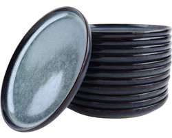OTIX Ontbijtborden - Bordenset - 12 Persoons - 21cm - Dessertbord - Blauw - Aardewerk - EBONY