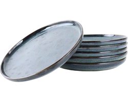 OTIX Ontbijtborden Bordenset - 6 Persoons - 21cm - Dessertbord - Ontbijtborden - Blauw - Aardewerk - Gebaksbordjes - EBONY