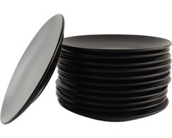 OTIX Ontbijtborden - Bordenset van 12 Stuks - 21cm - Zwart - Aardewerk - IVY