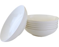 OTIX Pastaborden - Bordenset - 6 Persoons - Diepe Borden - Soepborden - 20cm - Wit - Porselein - LUNA