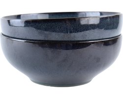 OTIX Saladeschaal - 2 stuks - Diep Serveerbord - Schaal - Blauw - 25cm - Aardewerk - EBONY