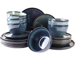 OTIX Serviesset - 18-delig - Bordenset - Ontbijtborden - Dinerborden - Soepkommen - 6 Persoons - Blauw - Gebaksbordjes - EBONY