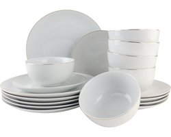 OTIX Serviesset - Bordenset - 18-Delig - 6 persoons - Wit met Gouden rand - Porselein - CROCUS