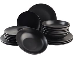 OTIX Serviesset - Bordenset - 6 persoons - 18-delig - Mat - zwart - Aardewerk - IVY