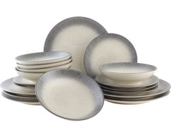 OTIX Serviesset - Bordenset 6 Persoons - 18-delig - Zwart - Taupe - Keramiek - TULIP