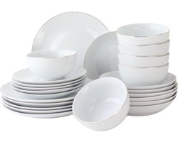 OTIX Serviesset - Bordenset - 6 persoons - 24-delig - Wit met Gouden rand - Porselein - CROCUS