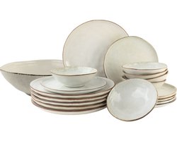 OTIX Serviesset met Saladeschaal - Bordenset - 6 Persoons - 19-delig - Beige - Keramiek - LILY