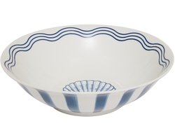 OTIX Slakom - Blauw - Wit – Saladeschaal – Serveer­schaal - Porselein – Diep Serveerbord - 26 cm – LAGUNA