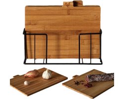 OTIX Snijplankenset met Houder - Set van 4 - Bamboe - Houten Snijplanken - Hakblok