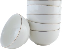 OTIX Soepkommen - 6 stuks - 500 ml - Soeptassen - Wit met Gouden rand - Porselein - Crocus