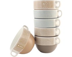 OTIX Soepkommen met Oor - Set van 6 Stuks - Soeptassen - 500 ml - Diverse kleuren - Keramiek - HOME